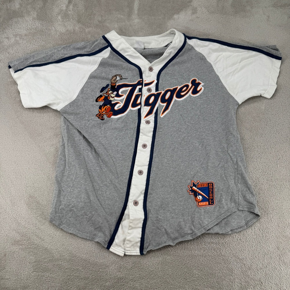 Vintage 90s Disney Store Tigger Baseball Jersey Mens M Gray Button Front Sports